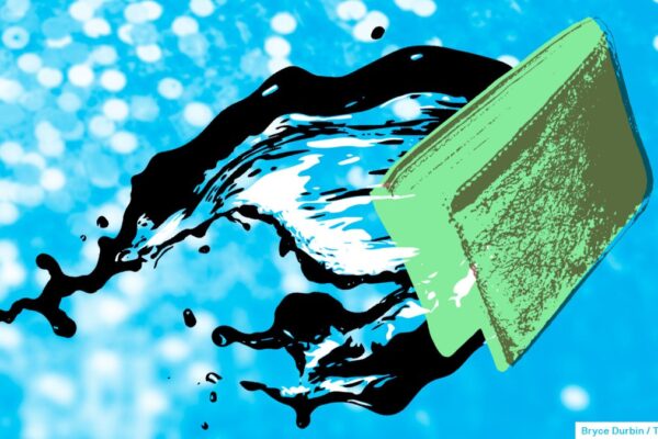 abstract graphic of dollar bills in water