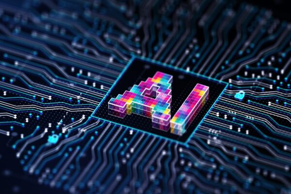 AI Chip technology concept. 3D render Etched