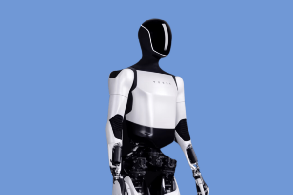 Tesla's Optimus robot against a blue background