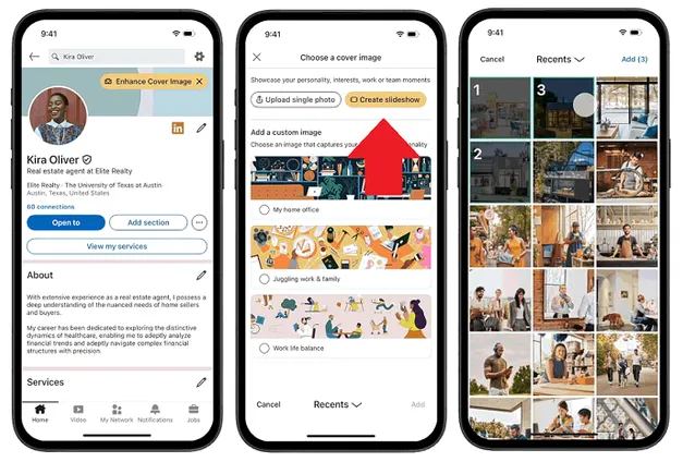 LinkedIn agrega la opción de presentación de diapositivas giratoria para las imágenes de banner de perfil