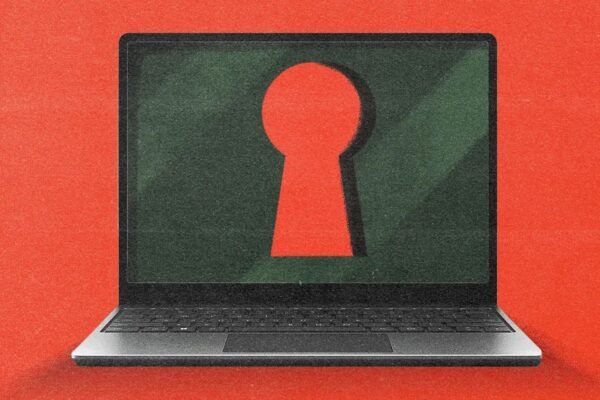A laptop screen displaying a keyhole, symbolizing privacy and security, reflecting how personalization and privacy shape digital marketing strategies.