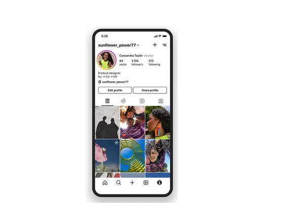 Cuadrícula de perfil de actualizaciones de Instagram con miniaturas alineadas verticalmente