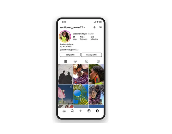 Cuadrícula de perfil de actualizaciones de Instagram con miniaturas alineadas verticalmente