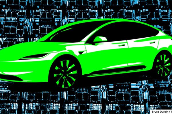 Render of a green Tesla