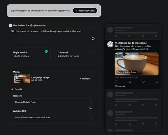 X agrega nuevos elementos de IA al rendimiento del anuncio de potencia