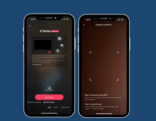 Tiktok agrega una conexión de cámara móvil simplificada para transmisiones en vivo