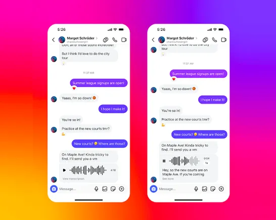 Instagram agrega nuevas opciones de DM, incluida la transcripción de clip de voz