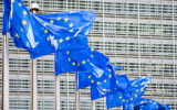 European Union flags flutter in the wind