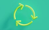 Circle formed by curved arrows as a symbol of recycling, 3d illustration, horizontal image