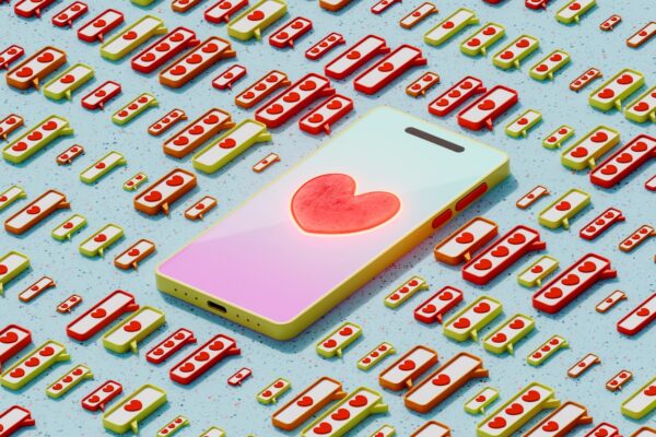 Mobile phone with heart symbol and icons